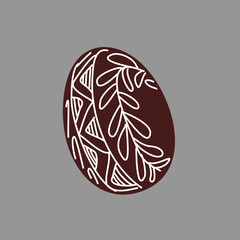Hand drawn Easter egg with white lines on a brown background. Ethnic traditional motif ukrainian national pattern swirls
