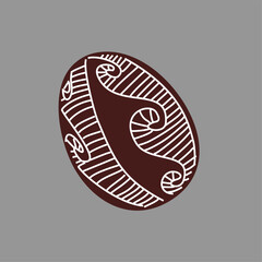 Hand drawn Easter egg with white lines on a brown background. Ethnic traditional motif ukrainian national pattern swirls
