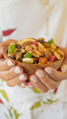 Healthy breakfast with fruits and nuts