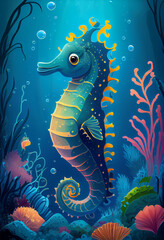 Portrait of a cute Sea Horse. AI generated