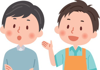 説明をするヘルパーと説明を聞く男性