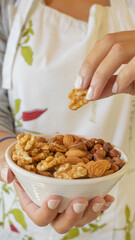 Healthy breakfast with fruits and nuts