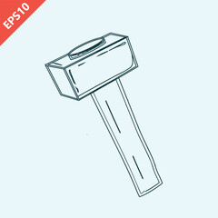 hand drawn old sledge hammer design vector flat isolated illustration