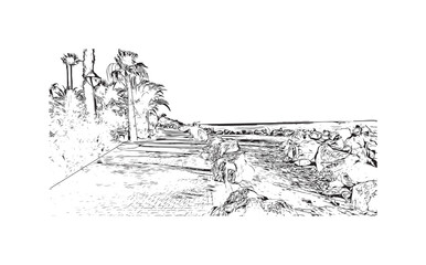 Obraz premium Building view with landmark of Playa Blanca is the town in Spain. Hand drawn sketch illustration in vector.