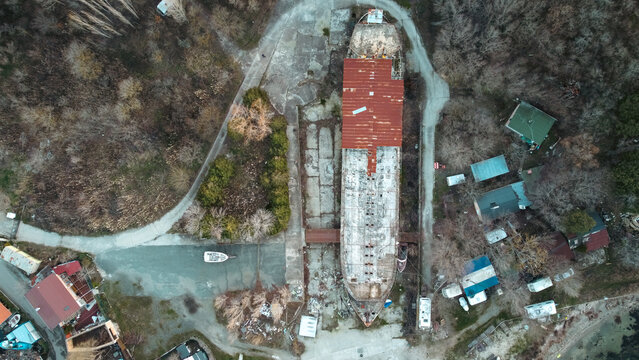 Old Abandoned Ship From Above