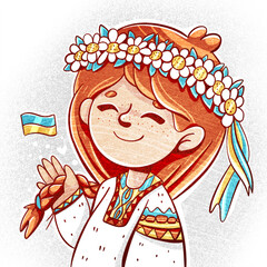 Ukrainian girl in a cartoon style. It can be used as a sticker, illustration, print.
