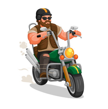 Biker gangster riding motorbike character illustration vector