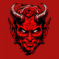 Flat vector illustration of red devil portrait