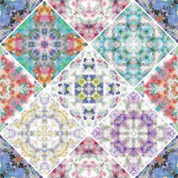 Abstract patterns in the mosaic set. Square scraps in oriental style. Vector illustration. Ideal for printing on fabric or paper.