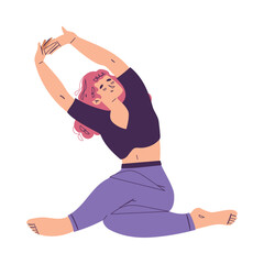 Young Woman Character Yoga Practicing Standing in Asana Vector Illustration