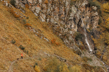 mountain nature view of rocks and valley. beautiful natural landscape. autumn in mountains. hiking and trekking trips. solitude and retreat in wilderness. autumn background