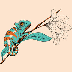 chameleon and flower vector © entropyart