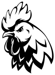 Head of rooster. Cock abstract character illustration. Graphic logo designs template for emblem. Image of portrait for company use