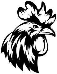 Head of rooster. Cock abstract character illustration. Graphic logo designs template for emblem. Image of portrait for company use