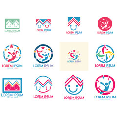 kindergarten logo design simple vector template icon illustration,for education,playgroup,children's learning home,children's school with a modern concept