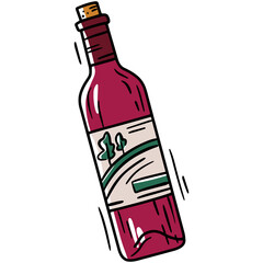 Wine bottle linear vector icon in doodle sketch style