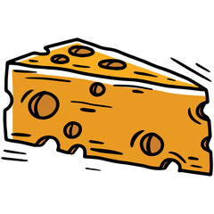 Triangular segment of Maasdam cheese linear vector icon in doodle sketch style