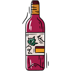 Wine bottle linear vector icon in doodle sketch style