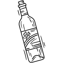 Wine bottle linear vector icon in doodle sketch style