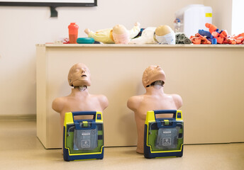 Manikin for demonstration of CPR Cardiopulmonary resuscitation for resurrected patients and Automated External Defibrillator
