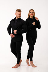 Sports family, husband and wife in thermal clothes.