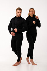 Sports family, husband and wife in thermal clothes.