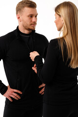 Sports family, husband and wife in thermal clothes.