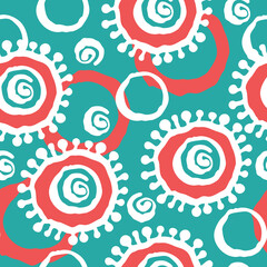 Fototapeta premium Abstract seamless pattern with circle, dots and spots decorative elements. Hand drawn background in boho style for textile print, fabric design, wallpaper and digital paper, wrapping.