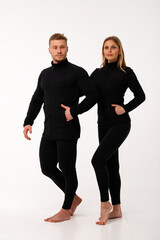Sports family, husband and wife in thermal clothes.