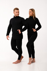 Sports family, husband and wife in thermal clothes.