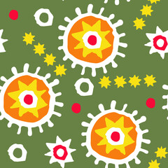 Abstract seamless pattern with circle, dots and spots decorative elements. Hand drawn background in boho style for textile print, fabric design, wallpaper and digital paper, wrapping.