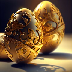 background with easter golden eggs. generative ai
