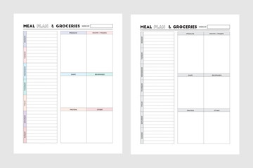 Vector Template Meal Plan, Weekly Meal Planner, Grocery List Inserts, Food Shopping, Shopping List, Daily Meal Plan