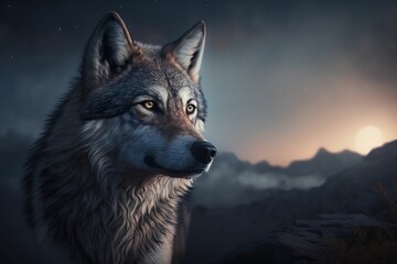 Wolf in the moonlight
