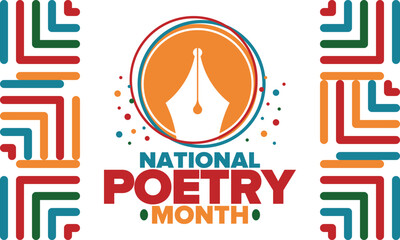 National Poetry Month in April. Poetry Festival in the United States and Canada. Literary events and celebration. Poster, card, banner and background. Vector illustration