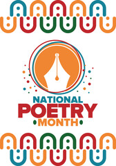 National Poetry Month in April. Poetry Festival in the United States and Canada. Literary events and celebration. Poster, card, banner and background. Vector illustration