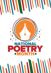 National Poetry Month in April. Poetry Festival in the United States and Canada. Literary events and celebration. Poster, card, banner and background. Vector illustration