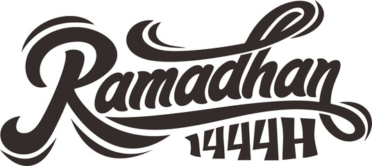 Ramadan 1444h calligraphy. Vector illustration. Handwritten greeting card, Ramadan 1444h typography