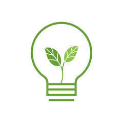 Green light bulb with leaf on background. Energy alternative eco. Vector illustration