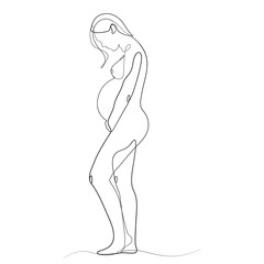 Pregnancy woman with her belly elegant continues line drawing minimalist artwork illustration