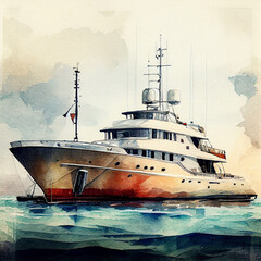 Fototapeta na wymiar Watercolor Yacht, AI generative