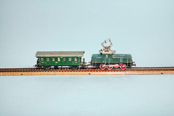 Vintage model electric train, green engine, 1950s