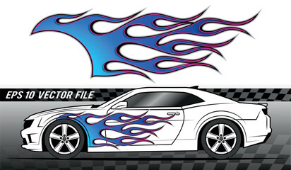 Fototapeta premium Electric Sports car Speed fire flame decal vinyl sticker. Racing car tribal fire flames vector eps graphic.