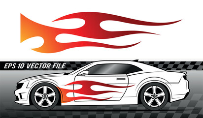 Tribal fire flame race car body side vinyl sticker vector eps art image file. Burning tires and flames sport car decal. Side speed decoration for cars, auto, truck, boat, suv, motorcycle.