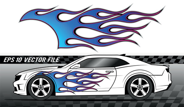 Electric Sports car Speed fire flame decal vinyl sticker. Racing car tribal fire flames vector eps graphic.