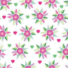 Allover floral printed seamless surface pattern. Tileable foliage repeat textured background. Aesthetic wildflowers and leaves