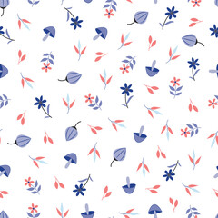 Dainty floral seamless surface pattern design. Allover print floral arrangement of bunch of blooming wildflowers and leaves