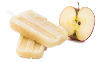 Apple Popsicles on transparent background (close-up shot; selective focus)