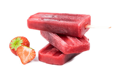 Strawberry Popsicles on transparent background (close-up shot)