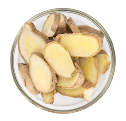 Sliced Ginger on transparent background (selective focus; close-up shot)
